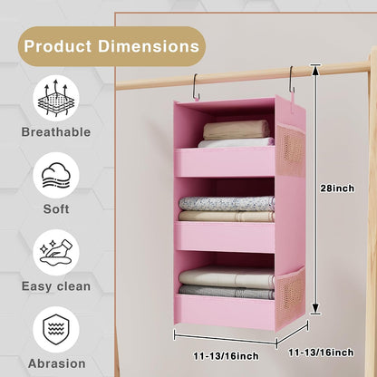 3-Shelf Hanging Closet Organizer, Washable Foldable Storage, Dark Gray | Front lip keeps items secure; side pockets add room; Oxford fabric handles towels, shirts, baby items, dorms, RVs or travel.