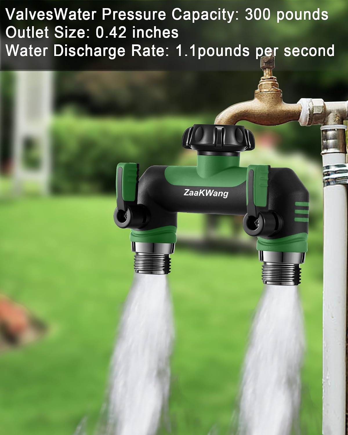 Garden Hose Splitter 2 Way, Heavy Duty Water Hose Spigot Bib Splitter, Outdoor Faucet Splitter with Shutoff Valve, T Adapter Connector with 3/4 - Inch GHT Thread (Grey)