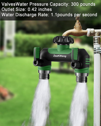 Garden Hose Splitter 2 Way, Heavy Duty Water Hose Spigot Bib Splitter, Outdoor Faucet Splitter with Shutoff Valve, T Adapter Connector with 3/4 - Inch GHT Thread (Grey)