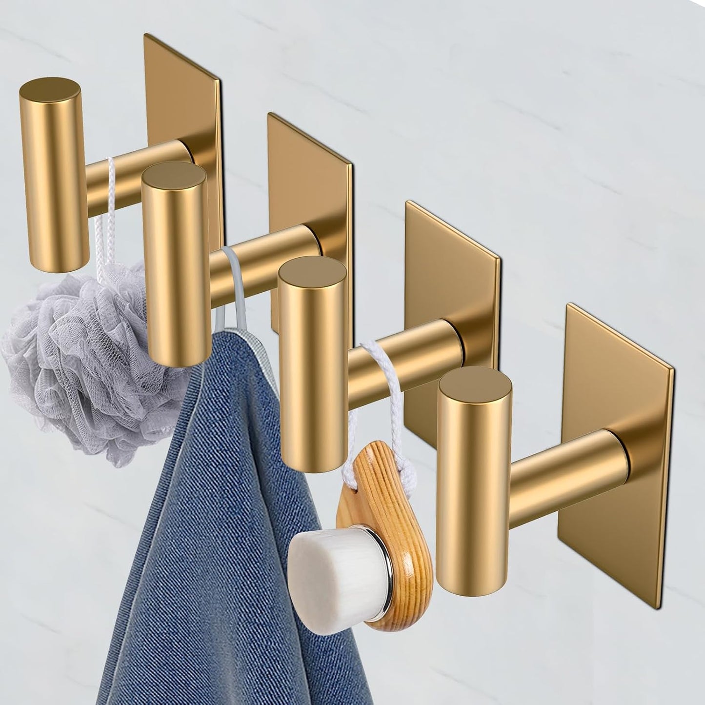 VAEHOLD Wall Towel Hooks, Heavy Duty Sticky Holder Waterproof Towel Hooks for Hanging Coat, Clothes, Closet Hook Wall Mount for Kitchen (Silver, 4 Pack)