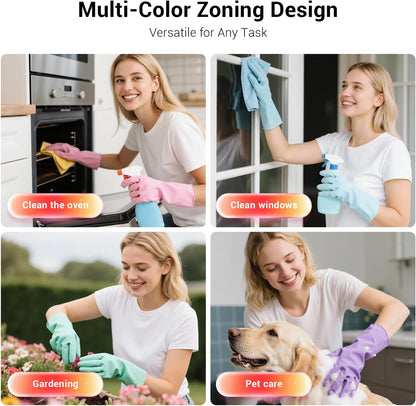 ThxToms 4 Pairs Reusable Dishwashing Cleaning Gloves,10 Mil Thick, 13" | Non-Slip Rubber Kitchen Gloves, Multi-Color, Ideal for Household, Bathroom, Pet Care & Gardening, Medium