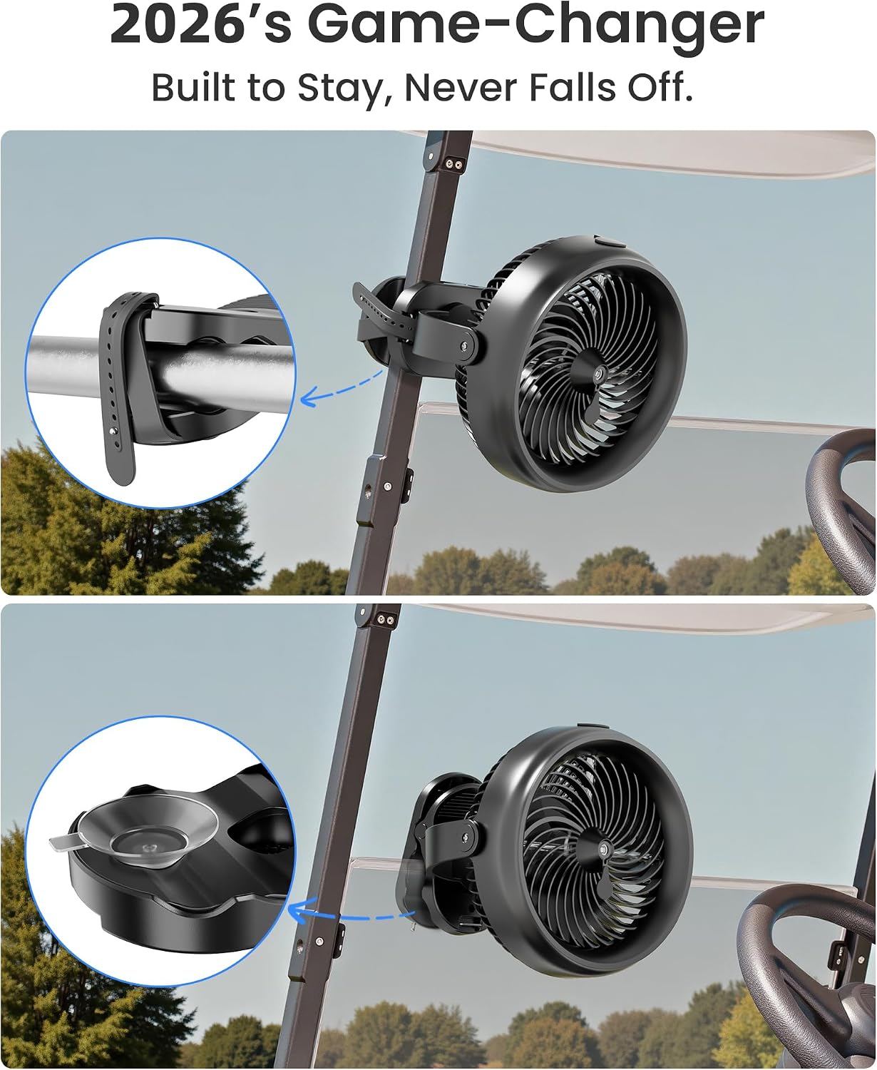 Koonie 8" Clip on Fan, 10000mAh Rechargeable Battery, Strong Airflow | 4 Speeds, Sturdy Clamp, Ideal Portable USB Desk Fan for Office, Golf Cart, Camping, Travel, Tent, Outdoor, Treadmill & Gym