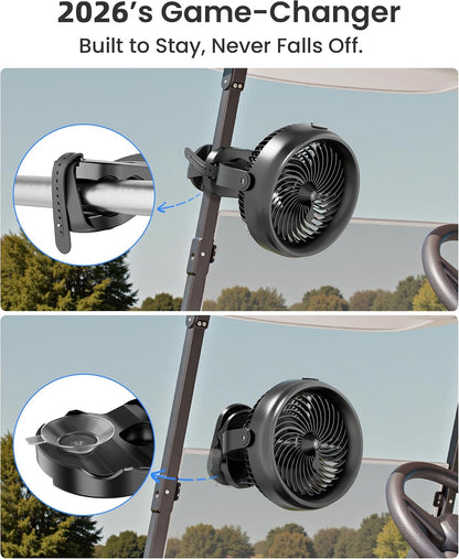 Koonie 8" Clip on Fan, 10000mAh Rechargeable Battery, Strong Airflow | 4 Speeds, Sturdy Clamp, Ideal Portable USB Desk Fan for Office, Golf Cart, Camping, Travel, Tent, Outdoor, Treadmill & Gym