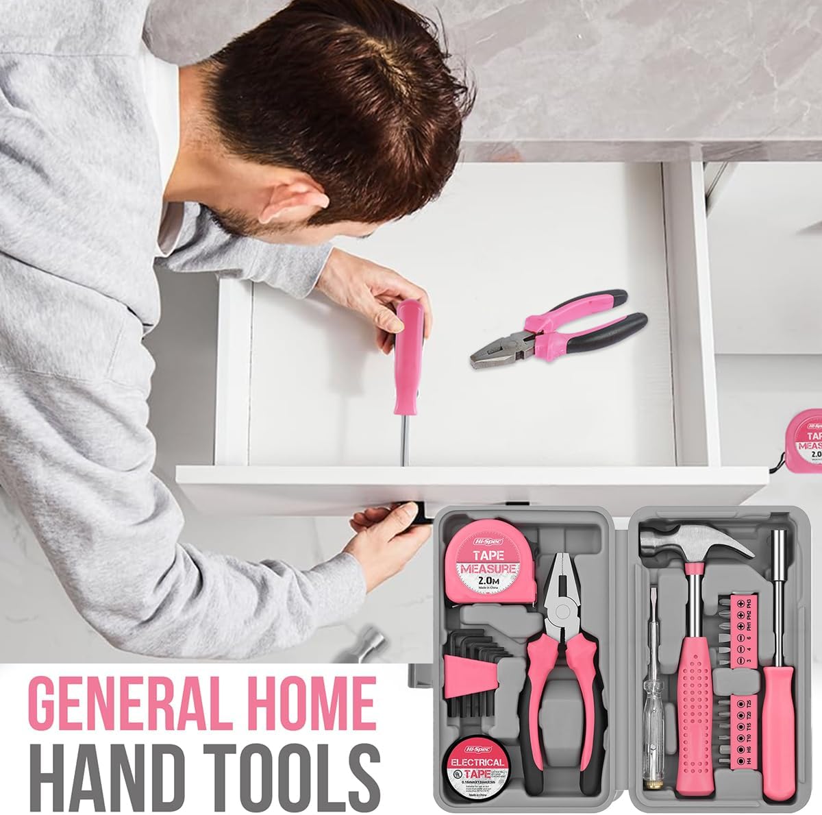 24-Piece Pink Household DIY Tool Kit for Women – Compact Mini Tool Box Set with Essential Starter Tools for Home Projects