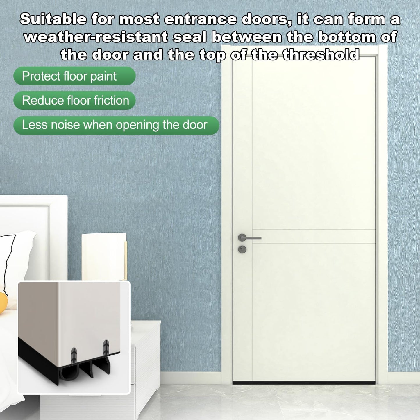 Door Draft Stopper, Cuttable Concealed Kerf/Channel Fit Under Door Seal, Draft Stopper Threshold Seal Bottom of Door Weatherstrip Kerf Weather Stripping Doors 39” Length (White, 39 inch)