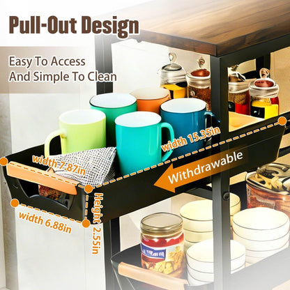 Slim Storage Cart with Wheels Pull-Out 5-Tier Rolling Storage Cart | narrow black 8.07in Wide, Mesh Baskets with Raised Edge, Wood-Grain Top, 360° Lockable Casters, Easy Assembly