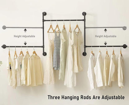 Industrial Pipe Clothing Rack, Wall Clothes Rack, Hanging Rod, Garment Rack | Pipe Clothes Rails, Multi-Purpose, Heavy Duty, Space-Saving, Clothes Bar, Organizer, Closet