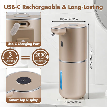 Automatic Soap Dispenser, Hand Soap Dispenser 12.8oz/380ml Smart Rechargeable, Liquid Touchless Soap Dispensers with 6-Level, Wall Mounted or Countertop Dish Soap Dispensing for Bathroom & Kitchen