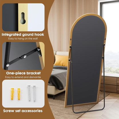 59"x16" Arched Full Length Mirror, Full Body Mirror with Leaning or Standing, Floor Standing Aluminum Frame for Bedroom, Livingroom, Cloakroom, Black