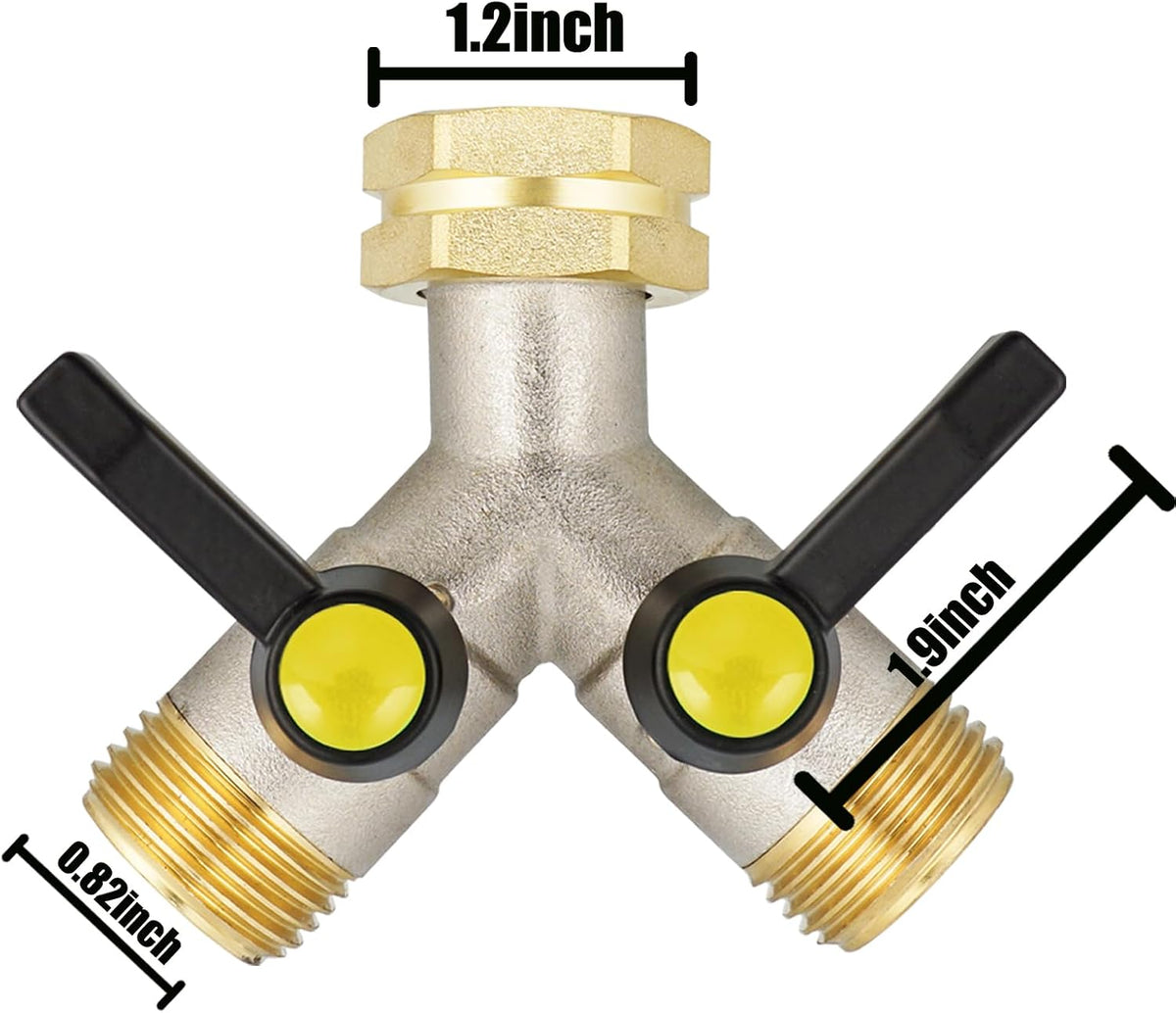 EJW Hose Splitter 2 Way, Garden Hose Splitters, Heavy Duty Faucet Splitter,Rv Brass Water Hose Y Splitter, Double Hose Connector, Spigot Splitter, Two Way Hose Manifold Valve 3/4 Inch GHT Thread.