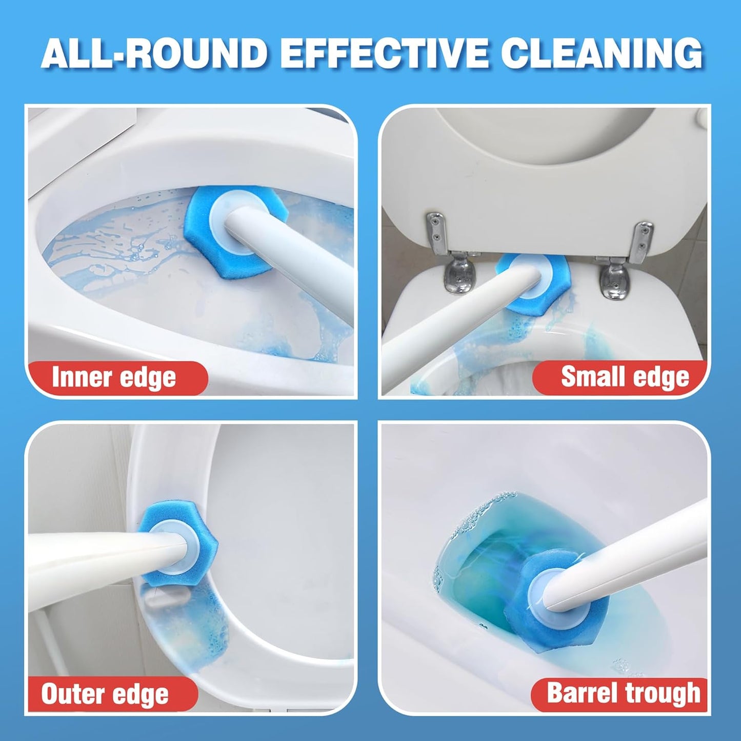JEHONN Disposable Toilet Brush with 48 Wand Cleaner Refills, Wall Mounted Toilet Bowl Brush Holder Set, Bathroom Cleaning System for Sink Bathtub Wash Basin (Blue)