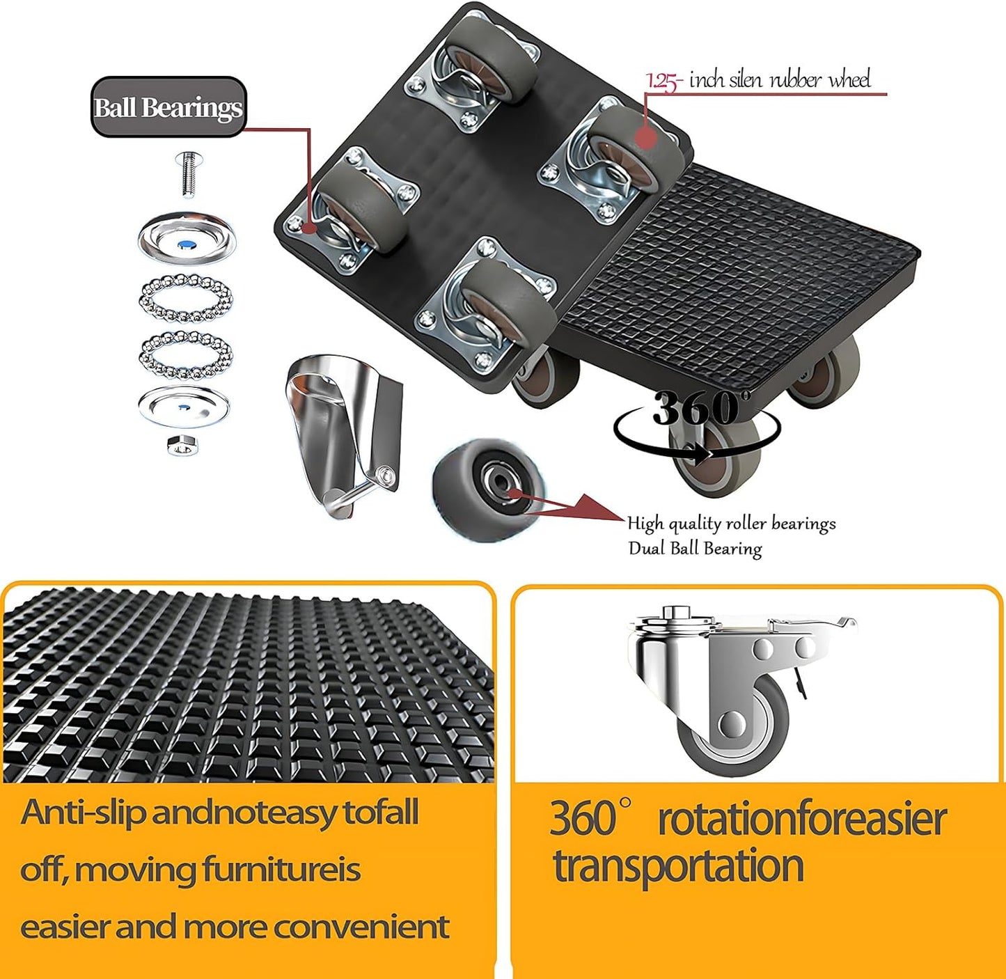 New Upgrade Furniture Sliders Furniture Movers with 4 Wheels, Furniture Lift Mover Tool Set with 360° Rotatable, Furniture Dolly for Moving Heavy Duty Sofa, Bed, Maximum Load 1100LBS