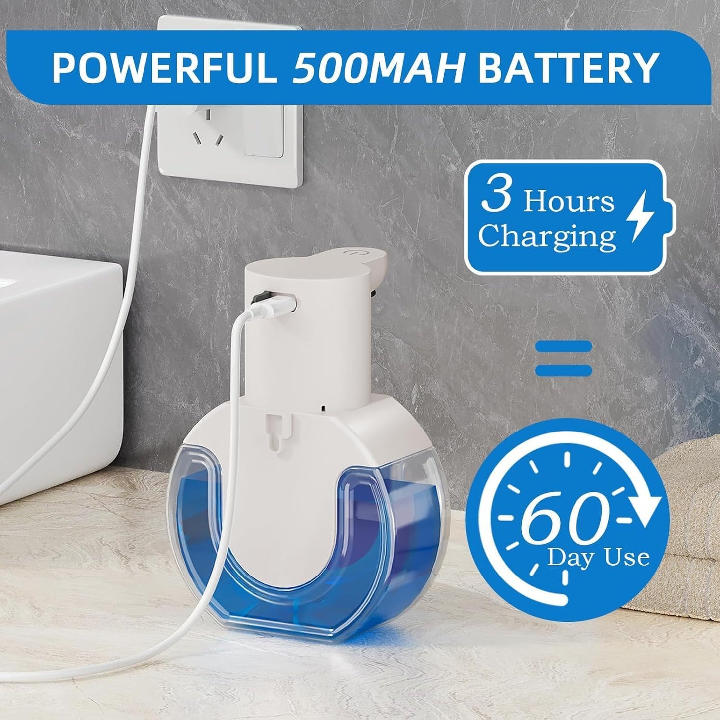 Automatic Soap Dispenser Touchless,Rechargeable Foaming Soap Dispenser,15oz/420ml Smart Hand Soap Dispensers,4-Level Adjustable,Wall Mount for Bathroom Kitchen Dish Soap,Hands-Free