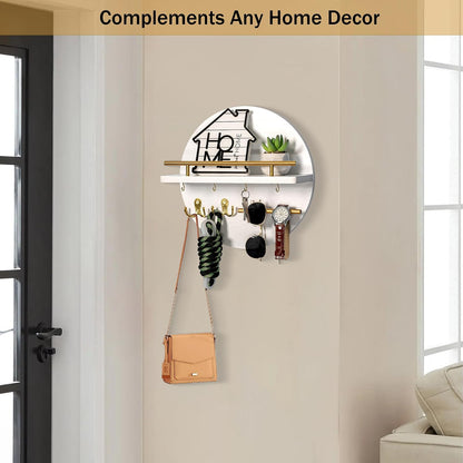 dreampossible Key Holder for Wall Decorative with Shelf and Hooks, Mail Organizer Wall Mount, Circular Design Entryway Key Rack Hanger, Rustic Home Decor (Black)