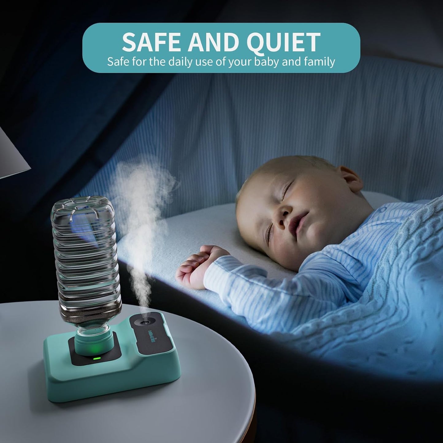 Travel Humidifier, Portable Small Humidifier for Plants, Bedroom, Office, Hotel or Car, Battery Operated Mini Cool Mist Humidifiers, Quiet 23dB, Auto-off, Night Light & BPA-Free, White