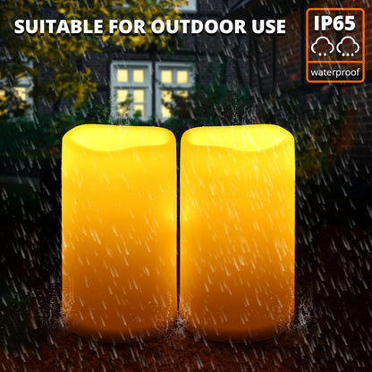 NURADA Large Waterproof Flameless Candles 6" 8" 10" x 4" - Outdoor Indoor LED Pillar Flickering Candle Battery Operated with Timer Remote for Patio Porch Lanterns - Ivory White Set of 3
