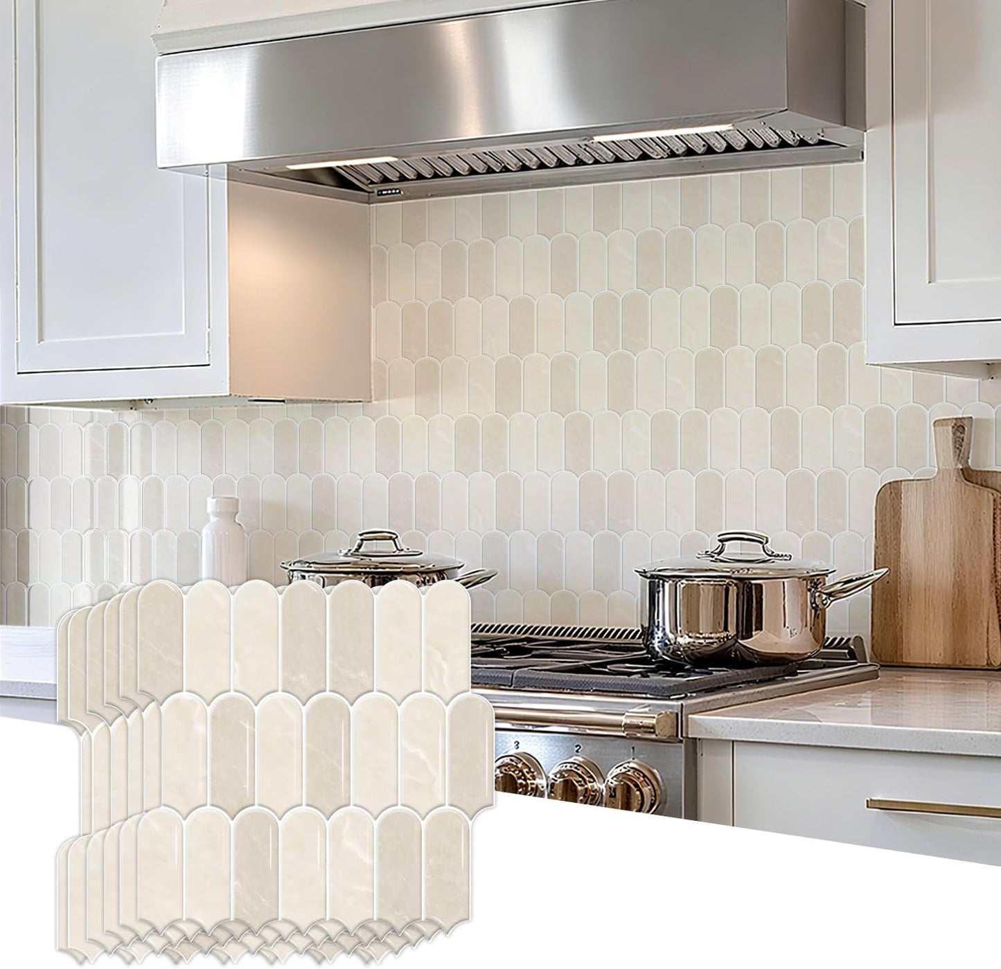 Peel and Stick Backsplash for Kitchen 12 x 12 in, Beige, 10PCS | Self Adhesive, Waterproof, Vinyl, Renter Friendly, 3D Wall Tiles for Bathroom, Shower, Laundry Room