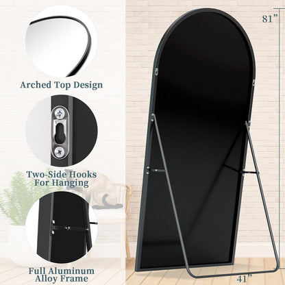 Full Length Mirror with Stand, 71"x28" Arched Full Body Large Stand Up Aluminum Frame Floor Standing Mirror, Freestanding Hanging Leaning Mounted for Bedroom Living Room Entryway Gold