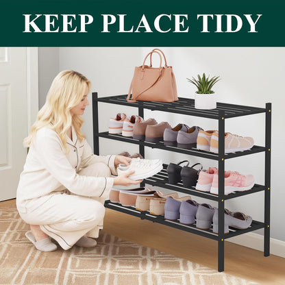 Smiry Bamboo Shoe Rack, 3 Tier Free Standing Wooden Shoe Organizer, Stackable Wood Shoe Storage Shelf for Closet, Entryway, 5 Horizontal Slats, 26.8"x11"x18.3", Natural