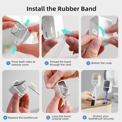 Travel Toothbrush Cover 2PCS,【Innovative Band Design】 Stay Closed Electric Toothbrush Covers Caps, Toothbrush Head Cover for Travel, Camping,Bathroom, Business