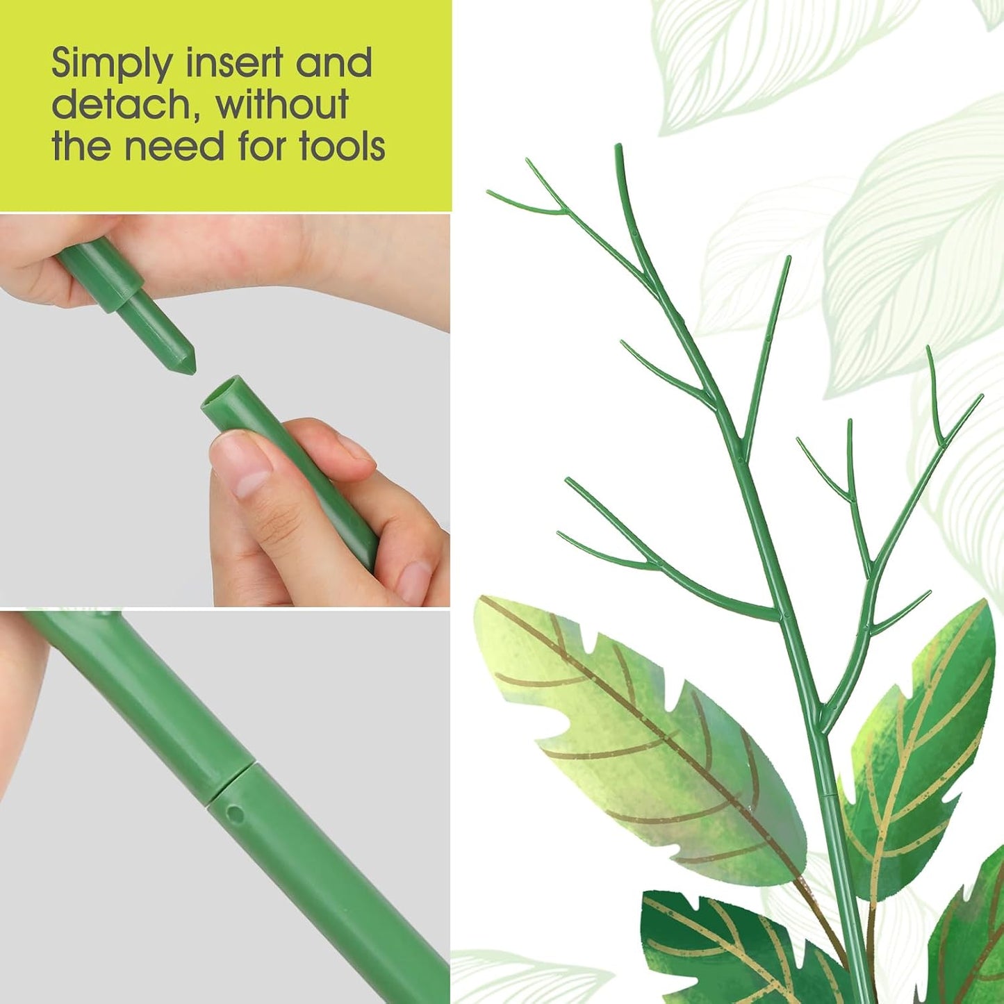 6 Pack Plant Support Stakes for Indoor Plants, 39.37 Inch Tall Twig Plant Sticks with Orchid Clips Twist Ties and Plant Ties for House Potted Monstera Plants Support, Green