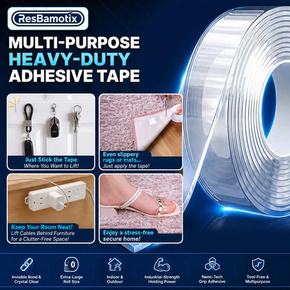 Nano Double Sided Tape, Removable Reusable Mounting Tape | Heavy Duty Hold | Removable No Residue | Washable & Reusable | Waterproof Clear Tape