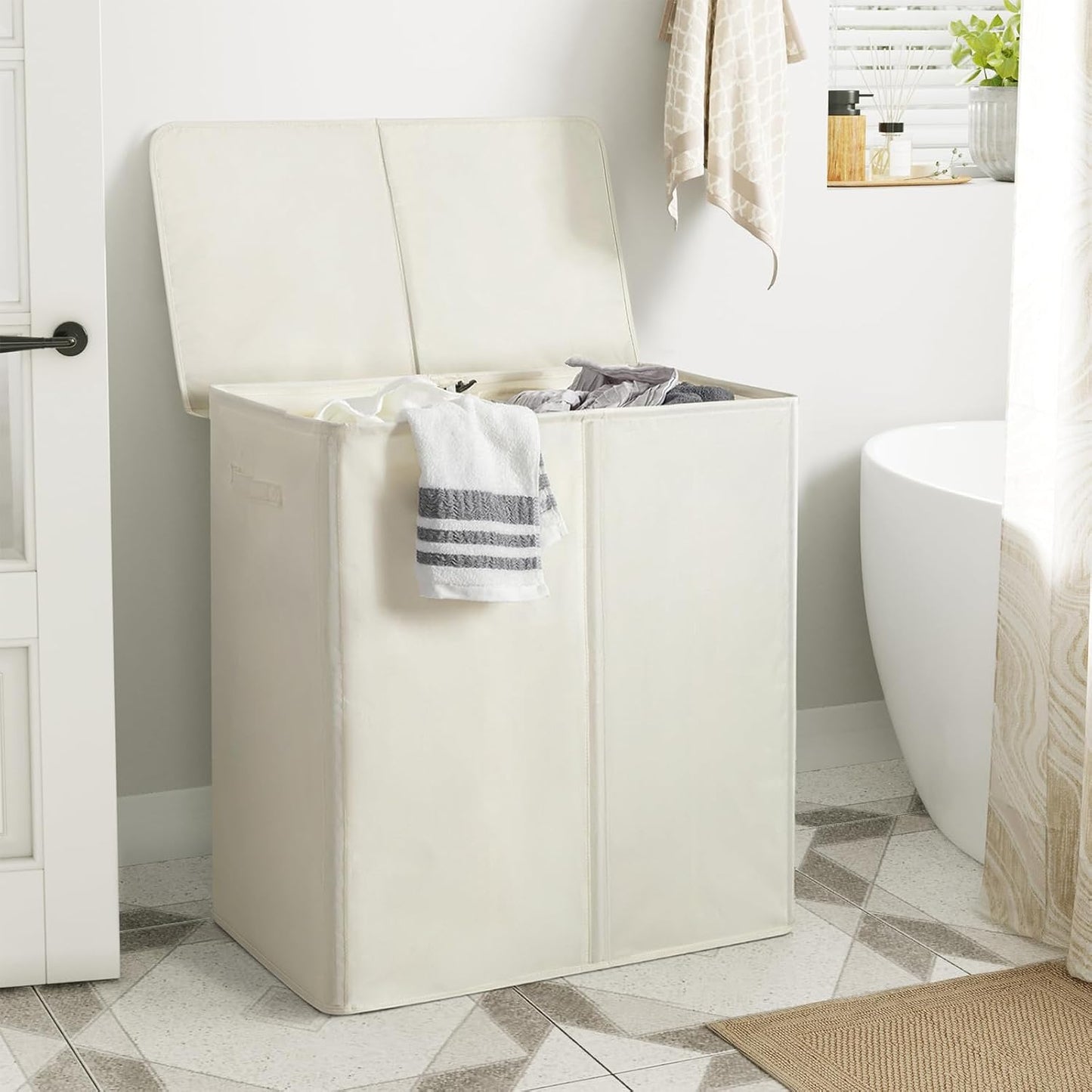 WOWLIVE 180L Laundry Hamper with Lid 3 Section,Large Laundry Basket with Removable Bags and Handles,Collapsible Dirty Clothes Hampers for Laundry,Laundry Basket Organizer for Laundry Room,Dorm,Beige