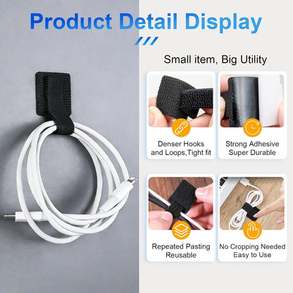 80 PCS Hook and Loop Cable Ties, Self Adhesive Cable Management Straps, Reusable Cord and Wire Organizer Clips for Under Desk, Computer, TV, Gaming Setup, Home Office and Kitchen, Black and White