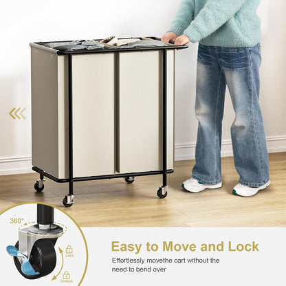 Double Laundry Hamper with Wheels,200L Rolling Laundry Basket 2 Section with Lid,Steel Frame Laundry Cart with Handle and Removable Bags,Dirty Clothes Hamper for Laundry Room,Dorm,Black