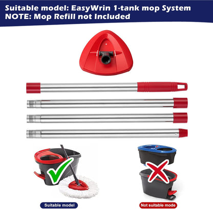 Mop Handle Compatible with O-Cedar EasyWring Spin System, Spin Mop Replacement Handle & Base, 4-Section Stainless Steel Mop Stick Pole & Base