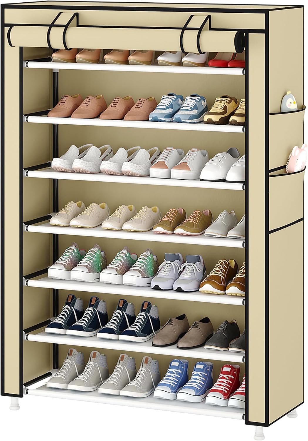 Laiensia 9-Tier Vertical Shoe Rack Organizer, Space Saving Shoe Storage Organizer, Non-Woven Cover Shoe Shelf Holds 36-45 Pairs for Bedroom, Hallway, Closet Entryway, Black