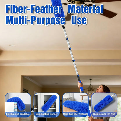 30FT Reach Duster Kit, Window Cleaning with 5-24FT Telescoping Extension Pole, High Ceiling Duster, Microfiber Feather Duster, Cobweb Duster, Window Squeegee, Feather Duster, Extendable Pole Kit