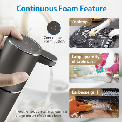 Automatic Foaming Soap Dispenser,4-Level Adjustable Foam, Wall Mount,USB Rechargeable,12.8oz/ 380ml,Touchless Hand & Dish Soap Dispenser for Bathroom, Kitchen,Hotel, Restaurant