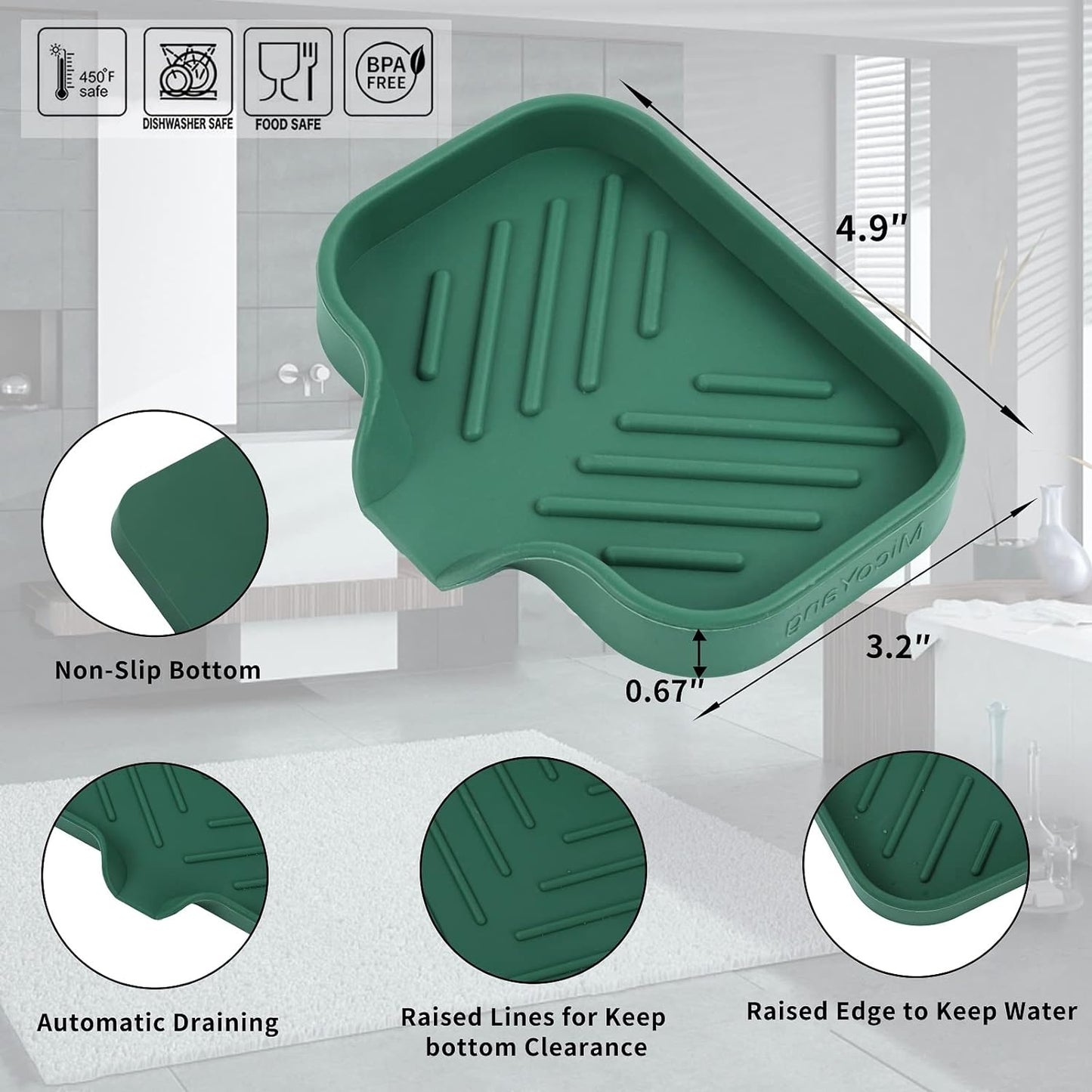 MicoYang Silicone Bathroom Soap Dishes with Drain Spout-Bathroom and Kitchen Sink Organizer,Sponge Holder,Dish Soap Tray,Perfect for Dispenser,Scrubber,Bottle,Cup on Sink or Counter-Coffee 4.9"×3.2"