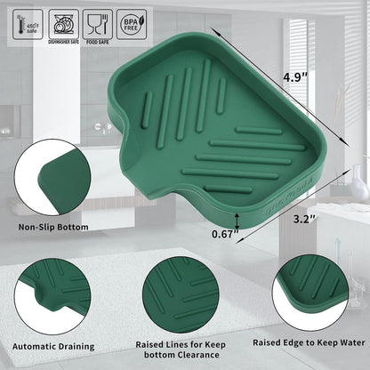 MicoYang Silicone Bathroom Soap Dishes with Drain Spout-Bathroom and Kitchen Sink Organizer,Sponge Holder,Dish Soap Tray,Perfect for Dispenser,Scrubber,Bottle,Cup on Sink or Counter-Coffee 4.9"×3.2"