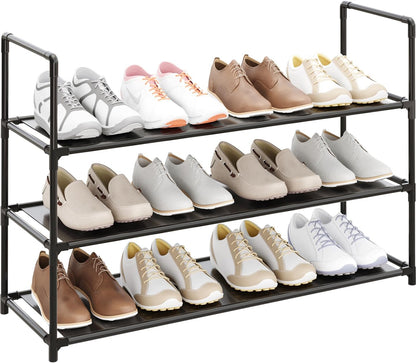 5 Tier Tall Shoe Rack Large Capacity, 34.5" Wide Entryway Shoe Organizer, Stackable Metal Frame Waterproof Nonwoven Shelves, Holds 20-25 Pairs, Space Saving Storage for Closet Hallway Garage, Black