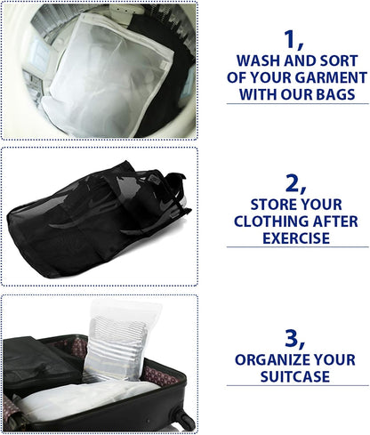 TENRAI Delicates Laundry Bags, Bra Fine Mesh Wash Bag for Underwear, Lingerie, Bra, Pantyhose, Socks, Use YKK Zipper, Have Hanger Loops, Small Openings (White, 3 Small)