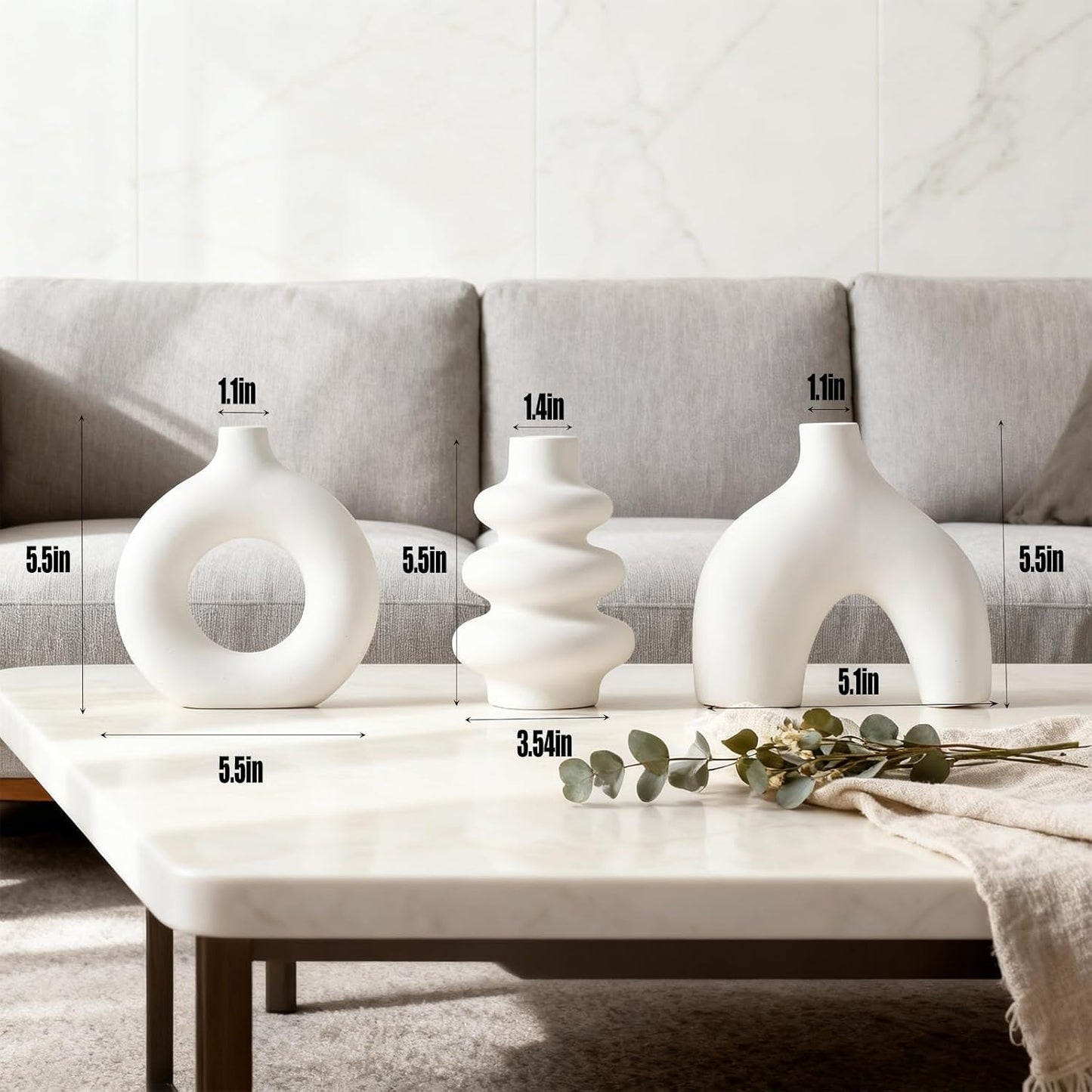 Ceramic 3 Pcs Vase Set,Modern Home Decor Table Centerpiece,Minimalist Nordic Vases, Wedding, Living Room, Bookshelf, Office, Modern Home, Entryway Boho Decor (D)