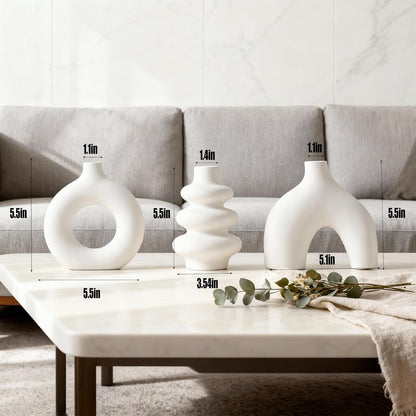 Ceramic 3 Pcs Vase Set,Modern Home Decor Table Centerpiece,Minimalist Nordic Vases, Wedding, Living Room, Bookshelf, Office, Modern Home, Entryway Boho Decor (D)