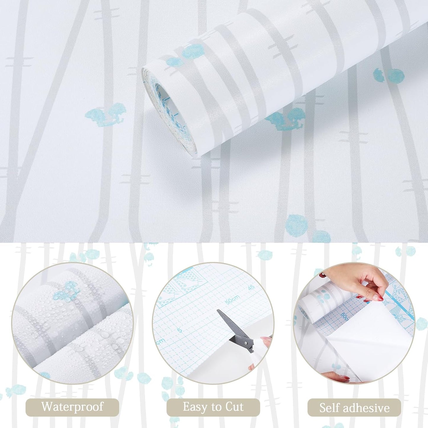 Modern Peel and Stick Wallpaper 17.3" x 80" White Wall Paper Peel and Stick Boho Birch-Twig Stripe Contact Paper Removable Self Adhesive Wallpaper for Bathroom Bedroom Shelf Cabinet Decor Vinyl