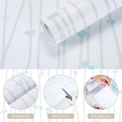 Modern Peel and Stick Wallpaper 17.3" x 80" White Wall Paper Peel and Stick Boho Birch-Twig Stripe Contact Paper Removable Self Adhesive Wallpaper for Bathroom Bedroom Shelf Cabinet Decor Vinyl