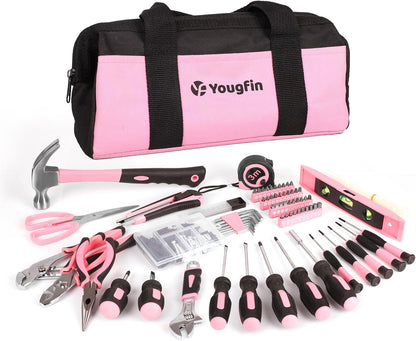 Pink Tool Set, 215 Pcs Home Repairing Tools Kit For Girls & Women With Portable Bags, Includes All Essential for Household, Garage, Office and College Dormitory Use, Pink & Black