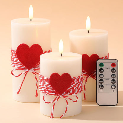 4th of July 4" 5" 6" Flameless Pillar Candles with Remote, Set of 3 Patriotic Red White Blue Battery Operated LED Candle with Star Felt, Independence Day Decorations for Home Party Table Fireplace