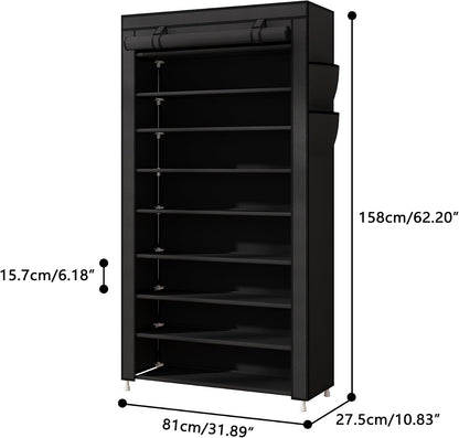 Laiensia 9-Tier Vertical Shoe Rack Organizer, Space Saving Shoe Storage Organizer, Non-Woven Cover Shoe Shelf Holds 36-45 Pairs for Bedroom, Hallway, Closet Entryway, Black