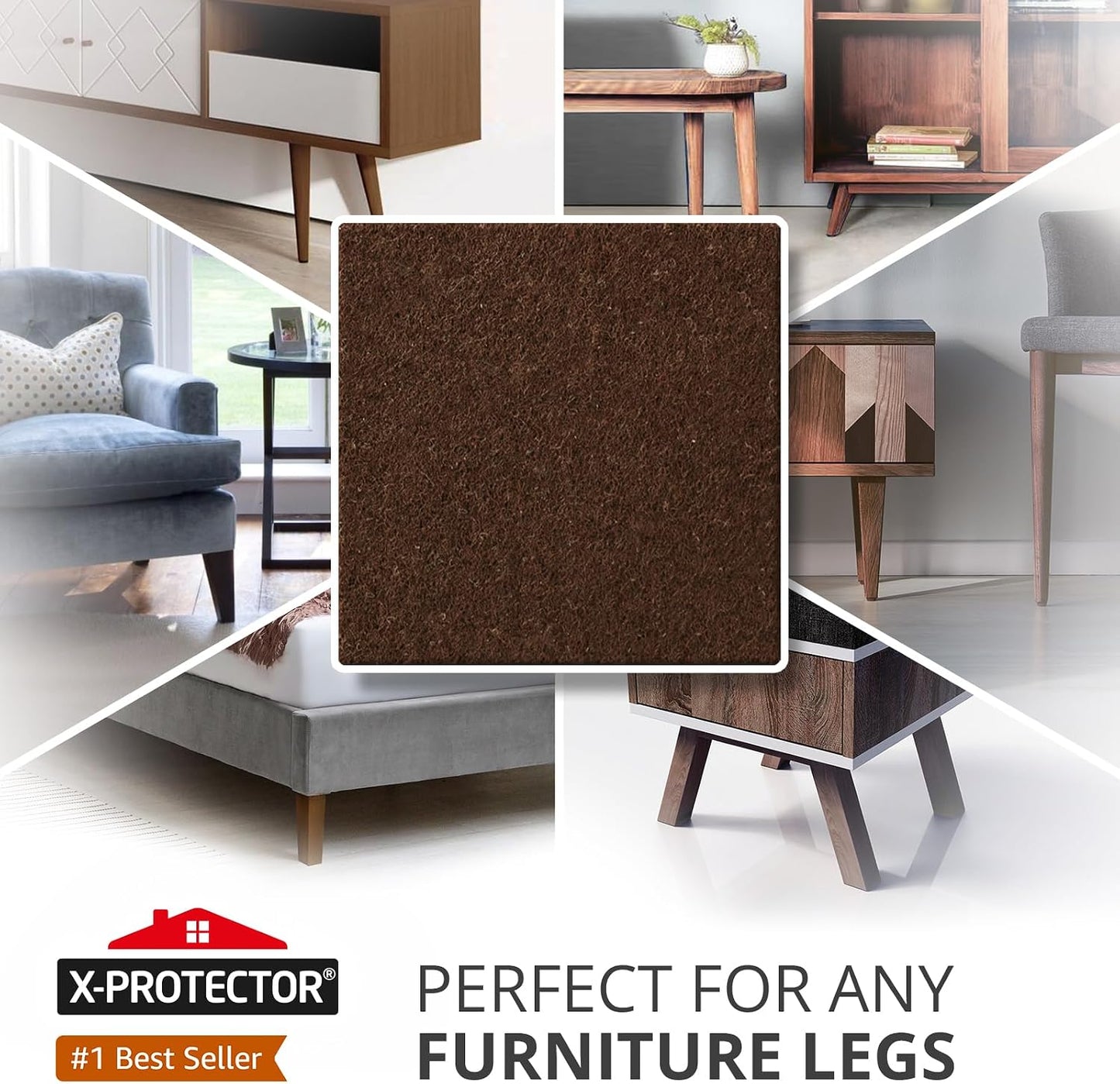 X-Protector Premium Felt Furniture Pads - 20 PCS 6 x 1/2" - Black Rectangular Pads with Tenacious Adhesive - Protects Hardwood, Laminate & Tile Floors