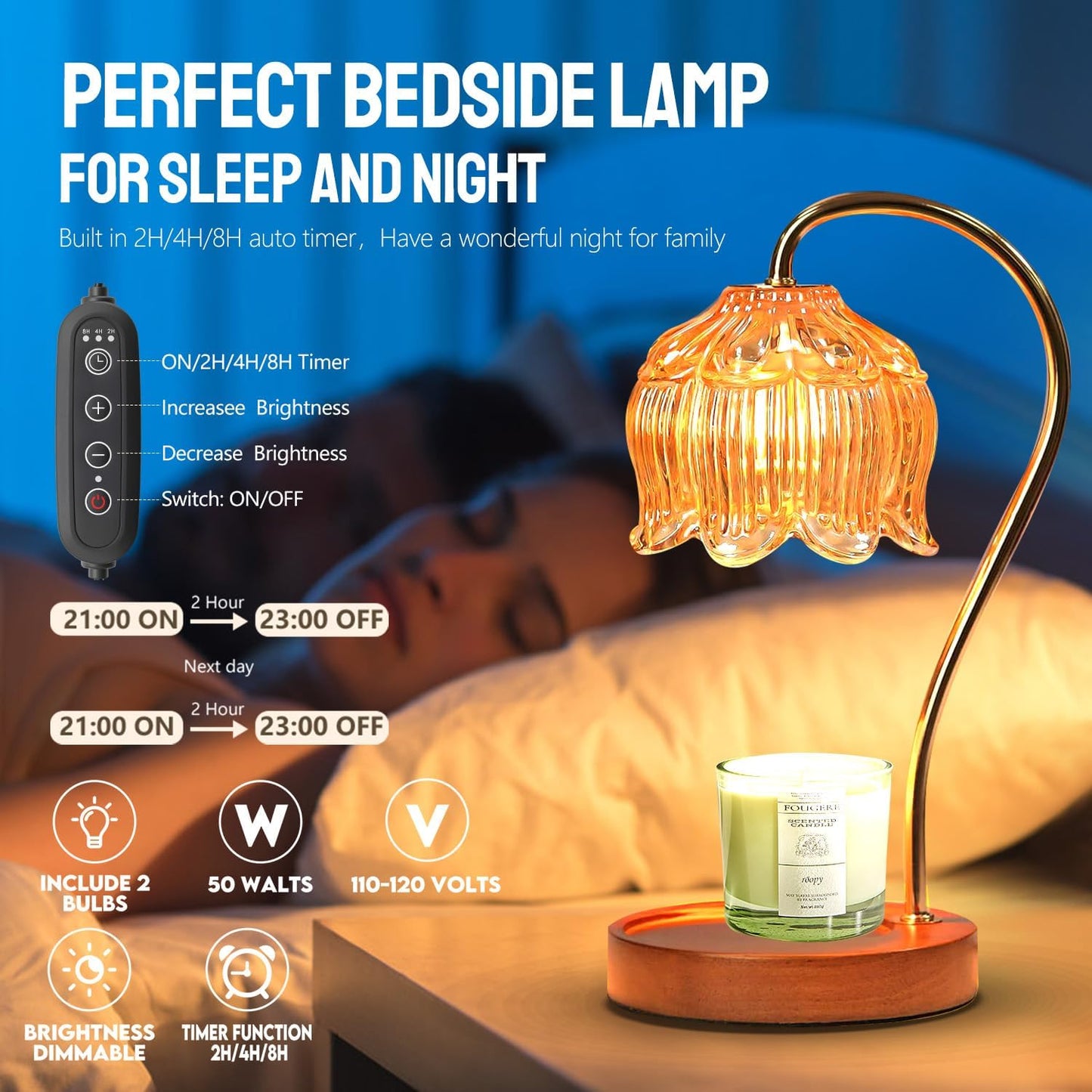 Fragrance Candle Warmer Lamp with 2 Bulbs Electric Candle Warmer with Timer & Dimmer for Home Decor