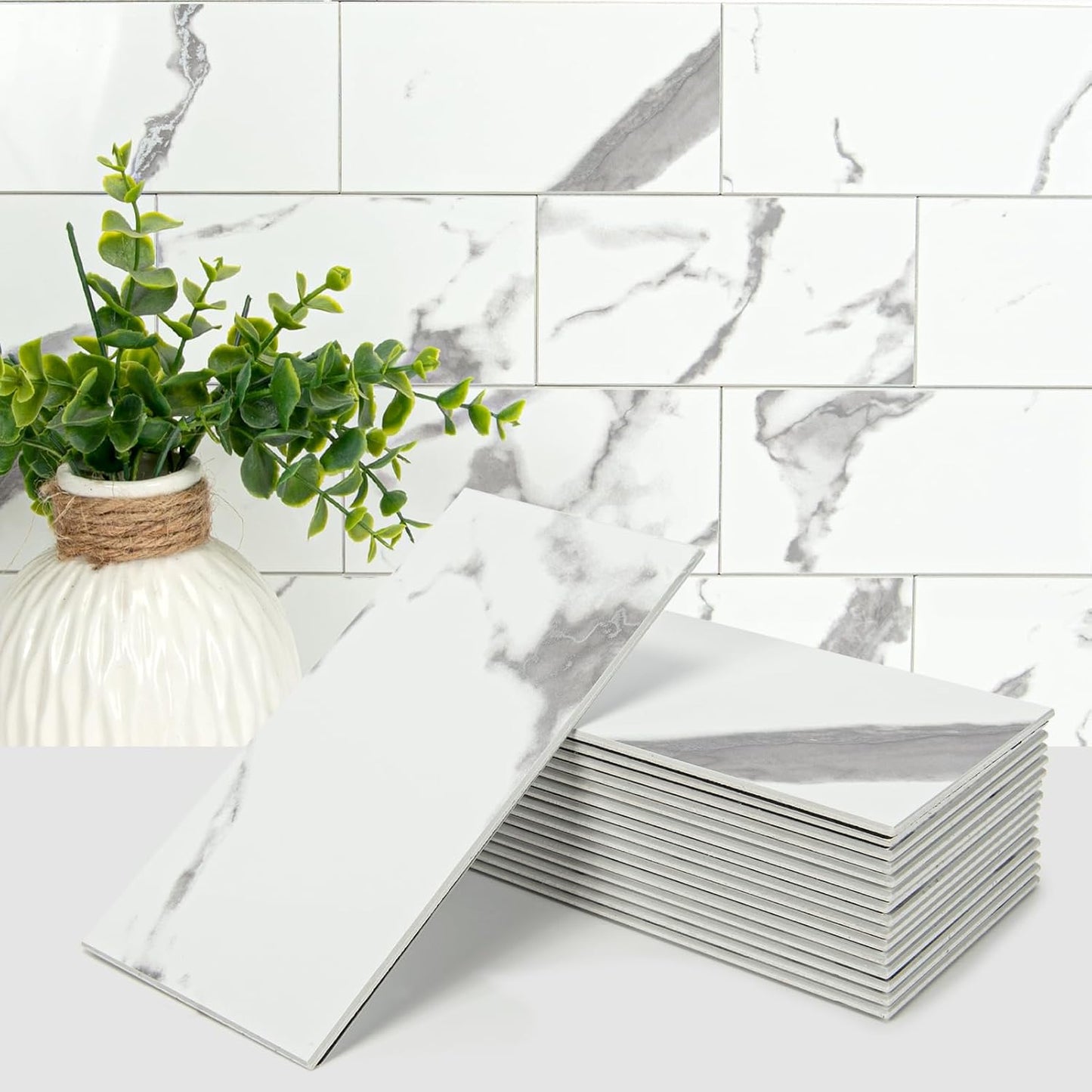 Art3d 102-Piece Peel and Stick Wall Tile for Kitchen Backsplash, Bathroom, Fireplace, 3in. × 6in. Stick on Subway Tile, Glossy White