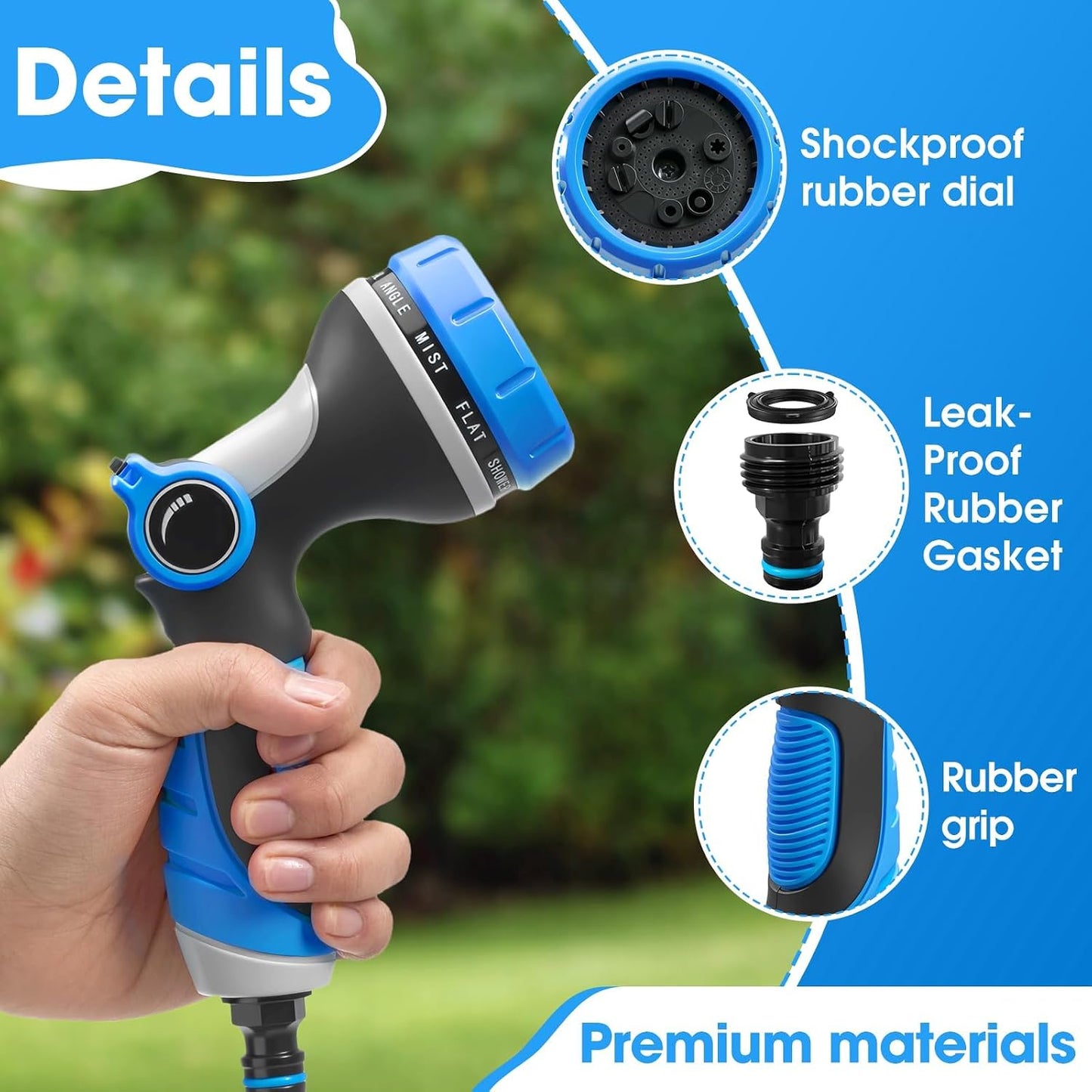 Garden Hose Nozzle,Hose Spray Nozzle with Adjustable 10 Watering Patterns,Slip Resistant High Pressure Water Hose Nozzle Sprayer for Plants & Lawns Watering,Car Washing and Pet Showering