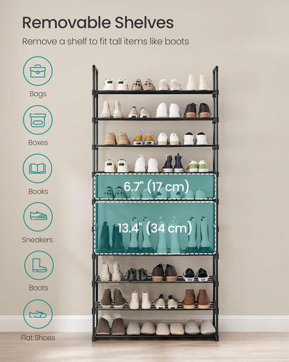SONGMICS Shoe Rack, 6-Tier Shoe Organizer, Metal Storage Shelf, Upright or Upside Down, for 24-30 Pairs, Stackable, for Entryway, 11.8 x 36.2 x 42.7 Inches, Black ULSA306BH01