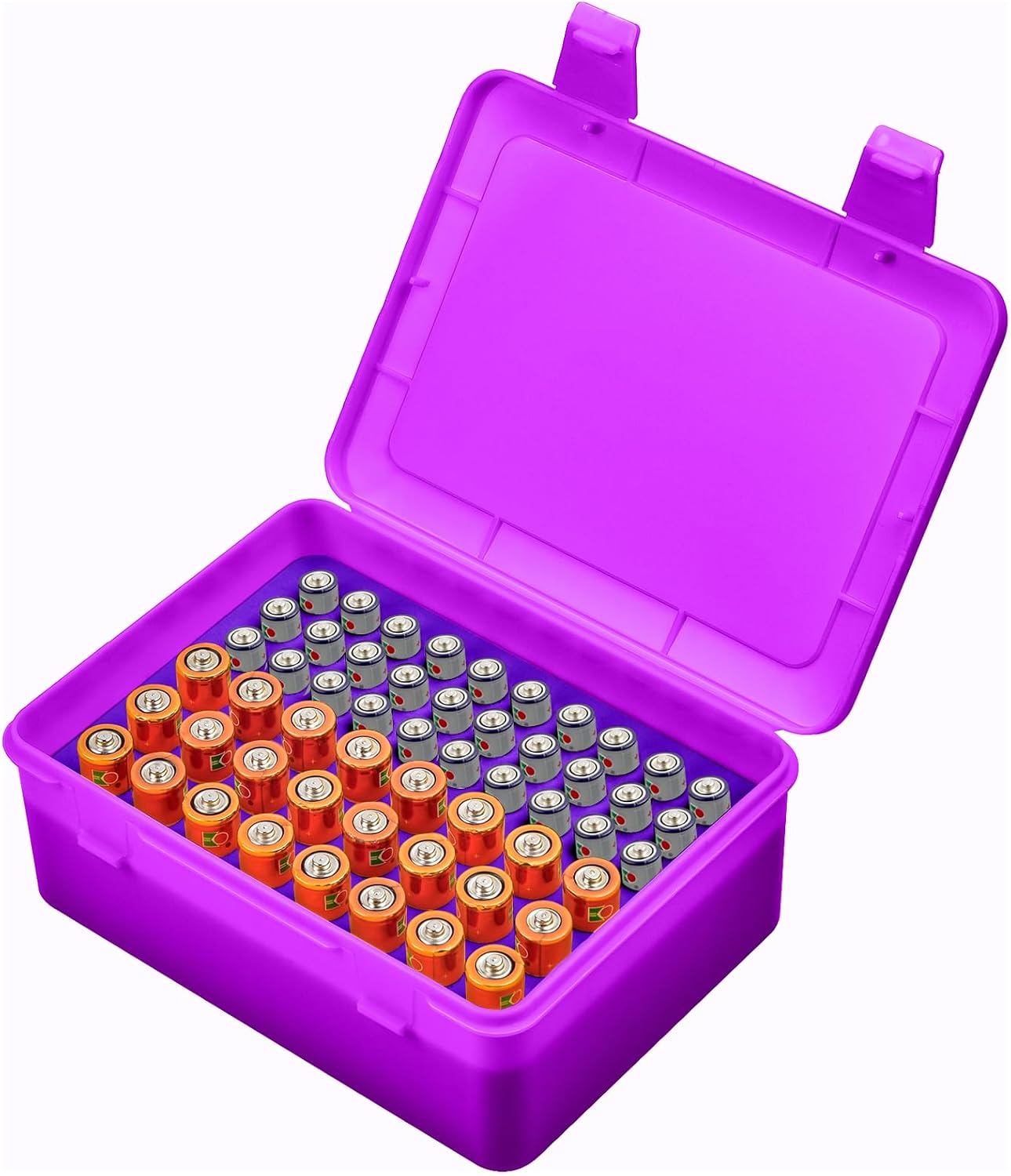 Battery Organizer Storage Box, Garage Case Holder for 24* AA, 30* AAA Batteries (Bag Not Include Batteries Pack) (white)